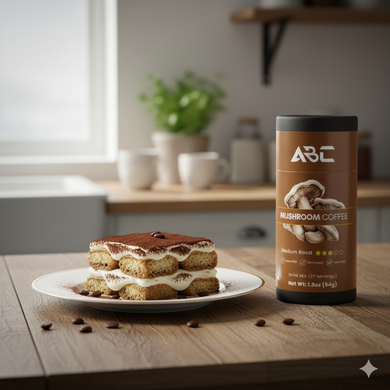 Tiramisu with mushroom coffee