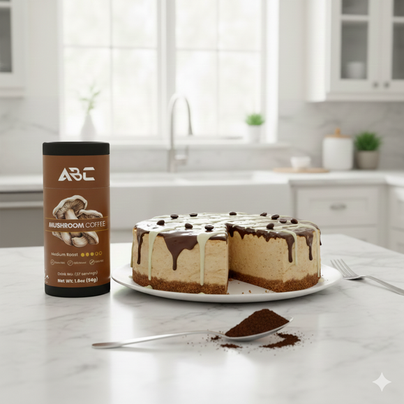 Cheesecake with mushroom coffee